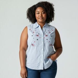 Vintage Quizz Women's Tank 4th of July Patriotic Stars Stripes Size 14